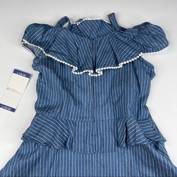 BCBGirls Dress Sleeveless Ruffle Striped Blue Summer Spring Dressy Cute New - Picture 9 of 16